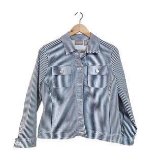 Chicos Womens Blue & White Striped Button-Up Denim Jacket Size 0
